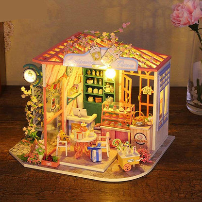 diy miniature house kit with LED lights cherry blossom cafe build for adults 1:24 scale model, Tea Time