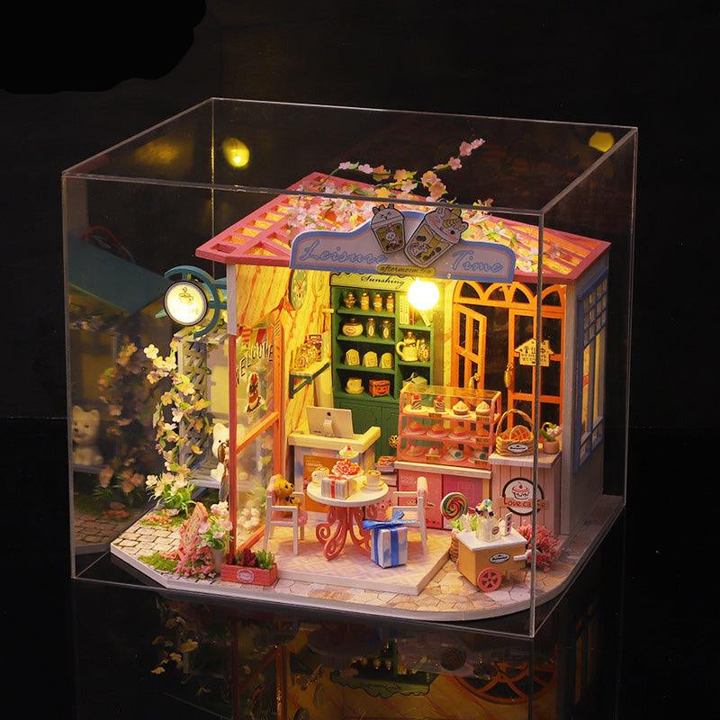 miniature house kits for adults with dust cover and music box lit cafe model craft hobby gift, Tea Time