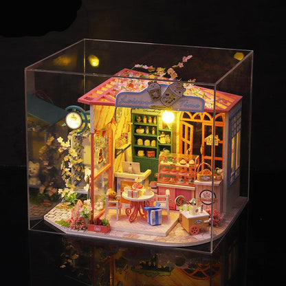 miniature house kits for adults with dust cover and music box lit cafe model craft hobby gift, Tea Time