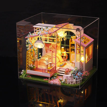 dollhouse kits for adults with dust cover music box and LED bedroom model craft gift, Dream In The Flowers