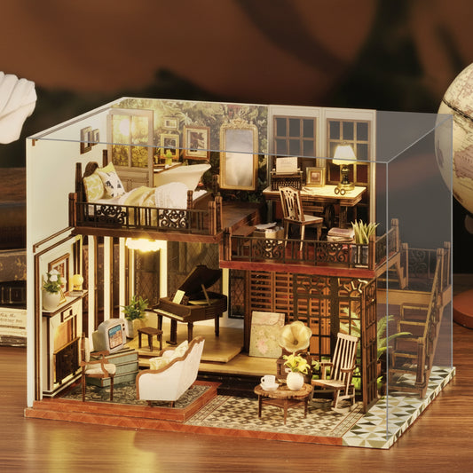 DIY Miniature Dollhouse Dollhouse Kit Miniature House with Furniture, LED Light, Dust Protection and Music Box, 1:24 Scale Creative Space