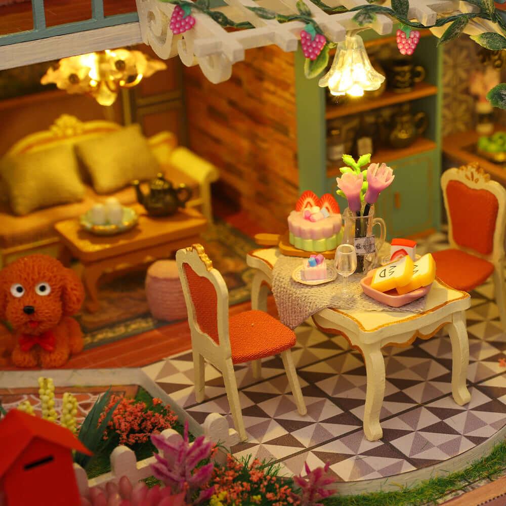 diy dollhouse kit miniature villa with open front rooms furniture and LED lighting 1:24 scale wooden build