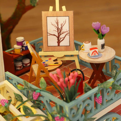 miniature dollhouse kit for adults with music box and clear dust cover craft gift for her birthday idea