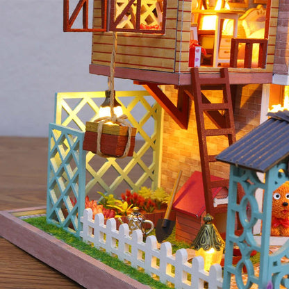 diy miniature kit with tiny furniture staircase and flower garden 1:24 scale wooden house hobby build