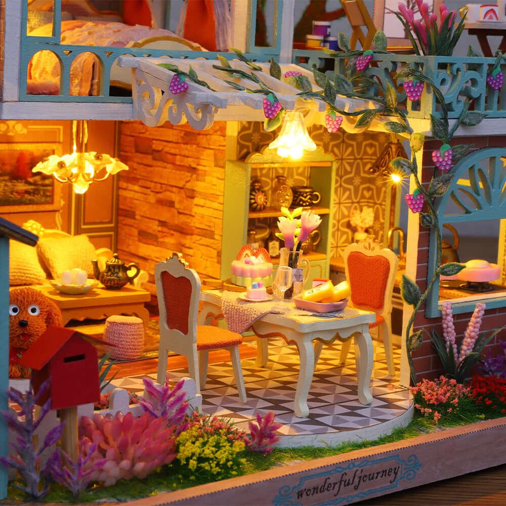 wooden miniature house kit intermediate craft project lit villa model for shelf or cabinet display piece