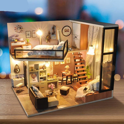 diy dollhouse kit miniature house with led lights cozy bedroom shelf decor adult craft project home decor accent