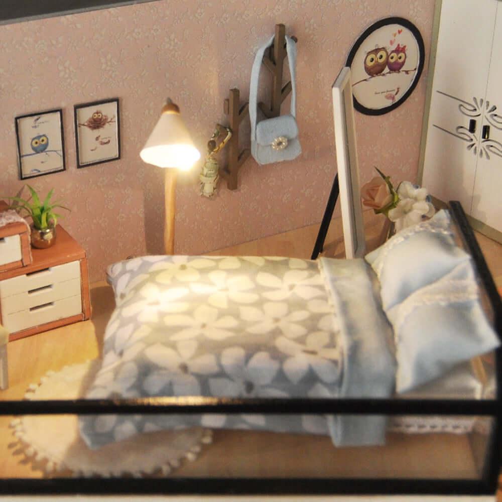 compact dollhouse kit small space miniature house shelf display bookcase decor adult craft project home office