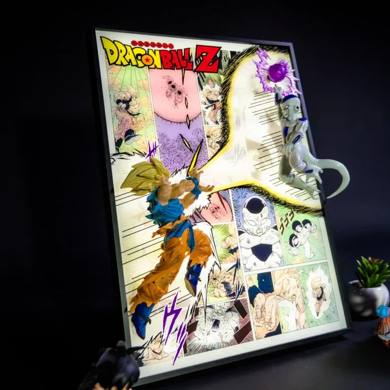 32 by 44 cm anime led wall frame goku frieza figures sculpted detail bedroom game room manga shelf accent piece