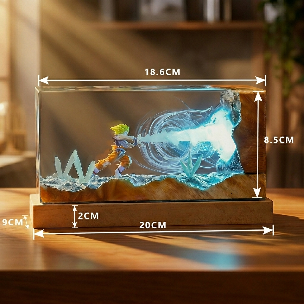 dragon ball z kakarot block resin night light dimensions 20cm wooden base desk lamp anime home decor – Block Style