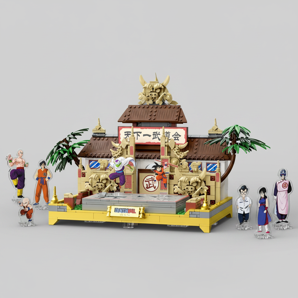 dragon ball z tenkaichi budokai arena building set fully assembled brick diorama with goku and fighter figures