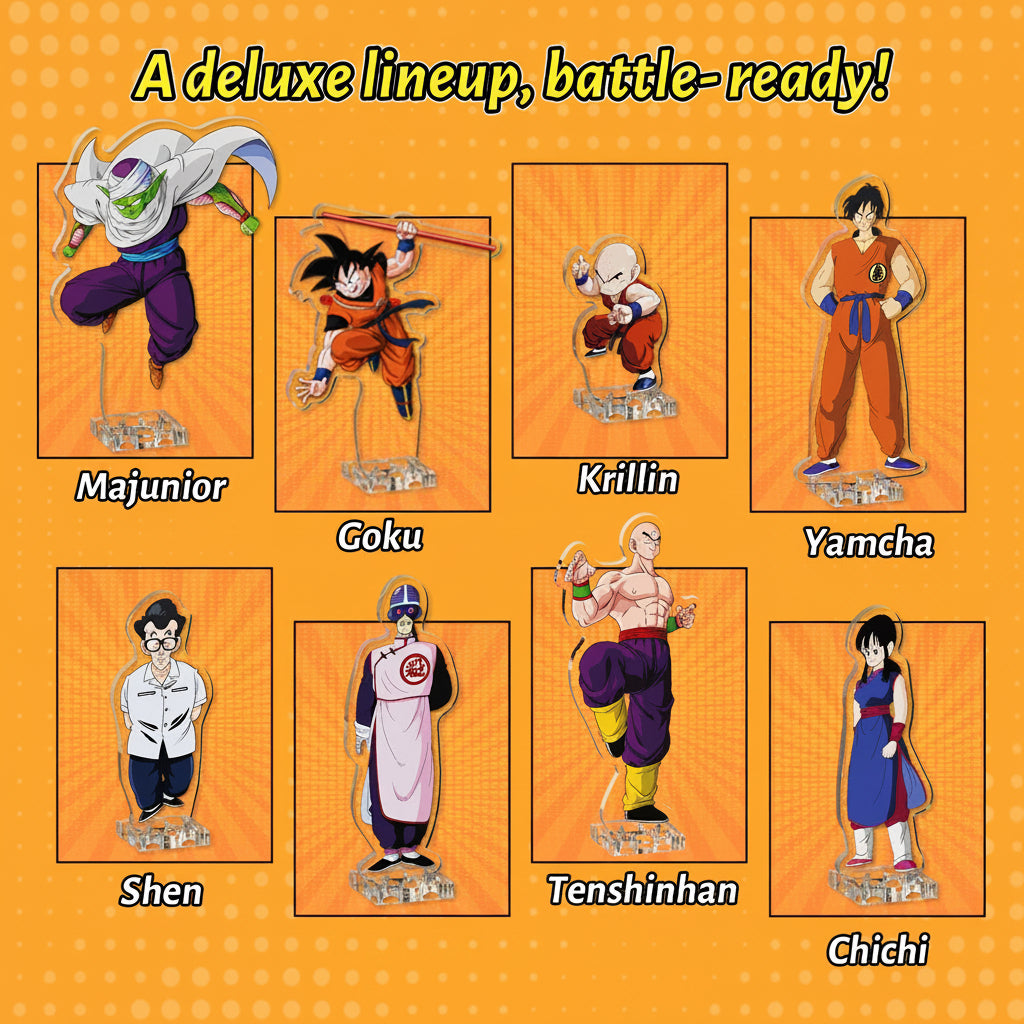 goku piccolo krillin tenshinhan yamcha and master shen character figures included with the tenkaichi budokai set