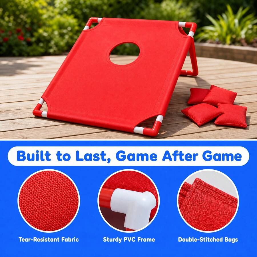 red cornhole board built with tear resistant fabric sturdy pvc frame and double stitched bags for lasting play, Red Board, 2 Boards (Red + Blue)