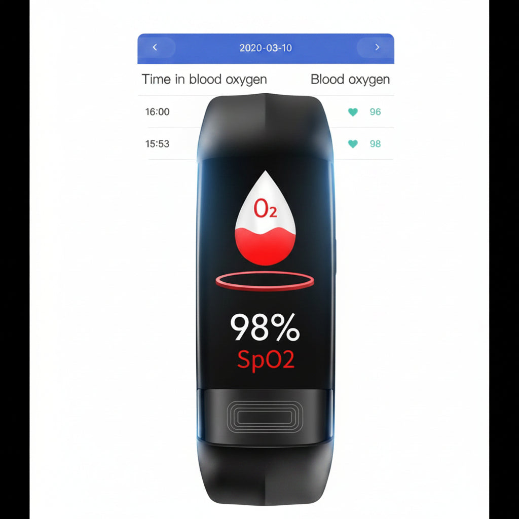 blood oxygen monitor watch with SpO2 pulse wave measurement and sleep readings, health band for men women, Black, Blue, Red
