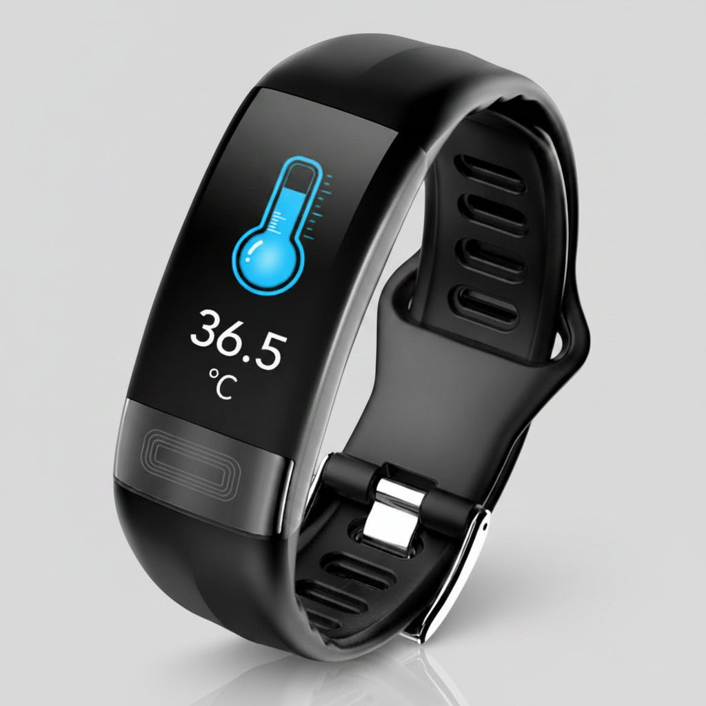 smart bracelet with 24 hour body temperature monitoring and ECG PPG sensors, health watch for daily wellness, Black, Blue, Red