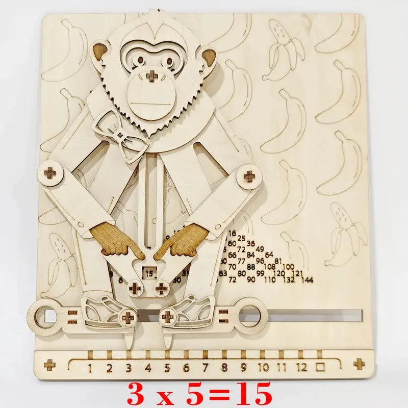 screen-free analog math toy educated monkey wooden puzzle 3x5=15 multiplication learning tool gift for kids elementary