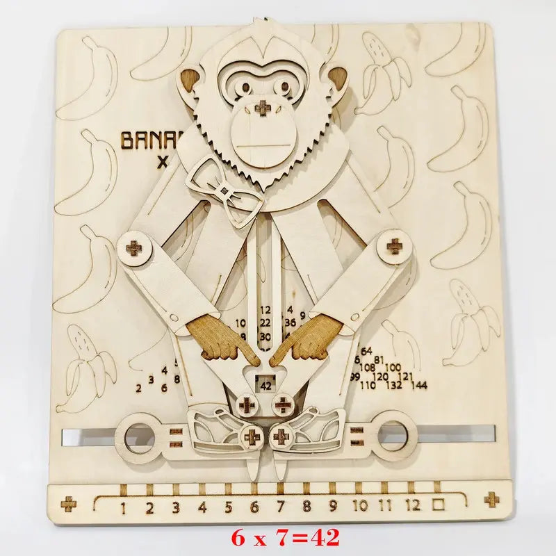 vintage 1916 educated monkey calculator wooden multiplication puzzle 6x7=42 montessori homeschool math manipulative gift