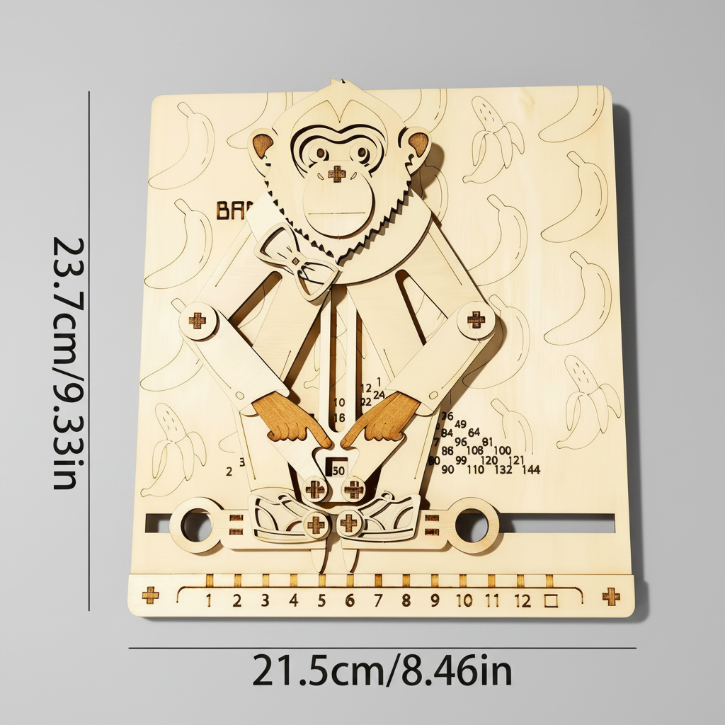 educated monkey multiplication puzzle 23.7cm 21.5cm dimensions birch plywood mechanical math teaching aid for classroom