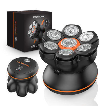 electric head shaver for bald men with seven rotary blades and charging stand, cordless mens grooming gift set