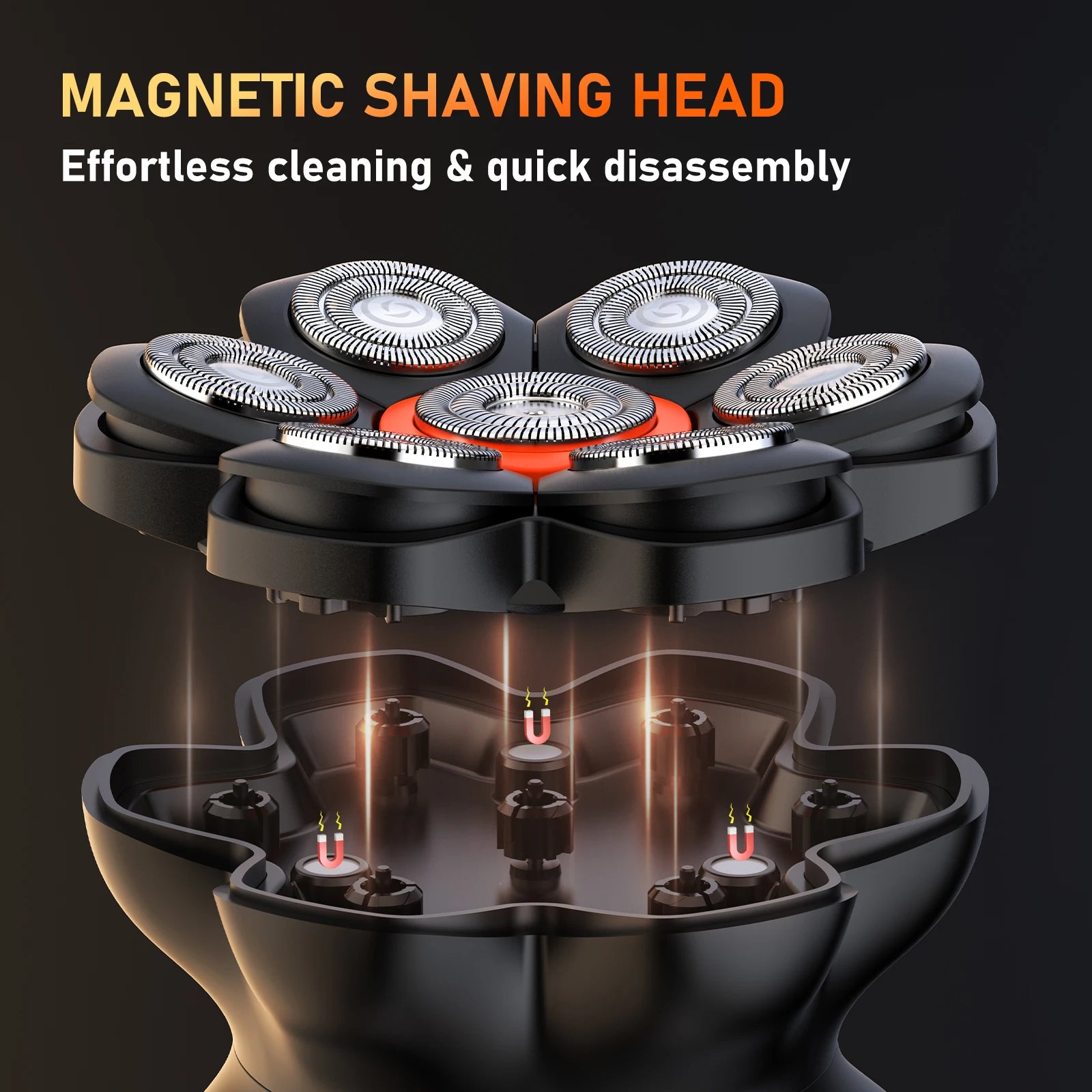 electric razor for head with detachable magnetic blade head for quick cleaning and easy blade replacement