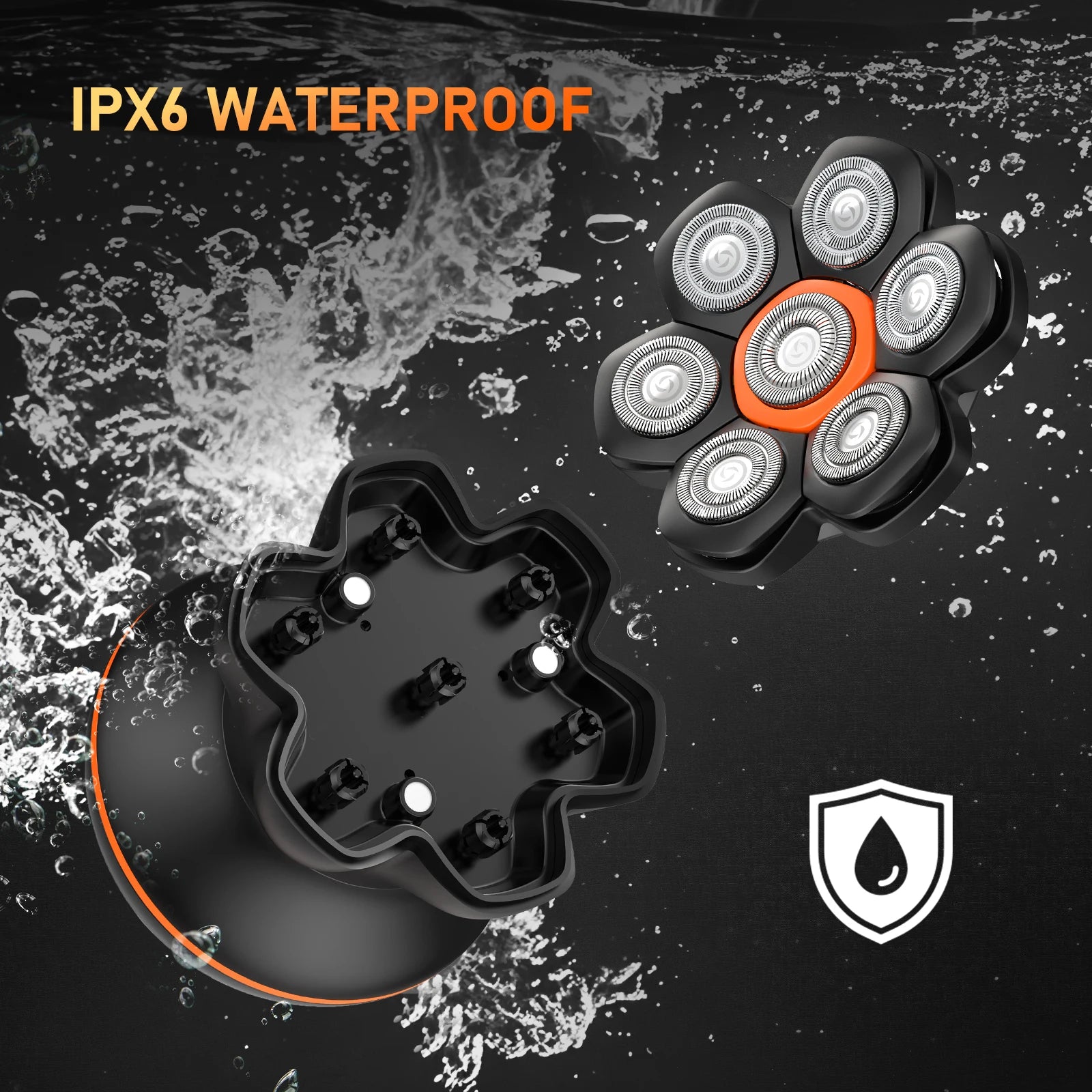 ipx6 waterproof head shaver for wet and dry shaving, fully washable mens electric razor for use in the shower