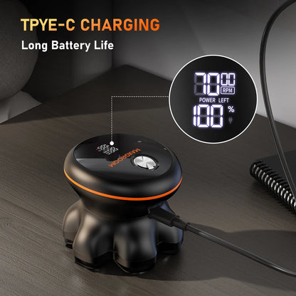 usb type c rechargeable head shaver with led display showing rpm speed and battery percentage for men