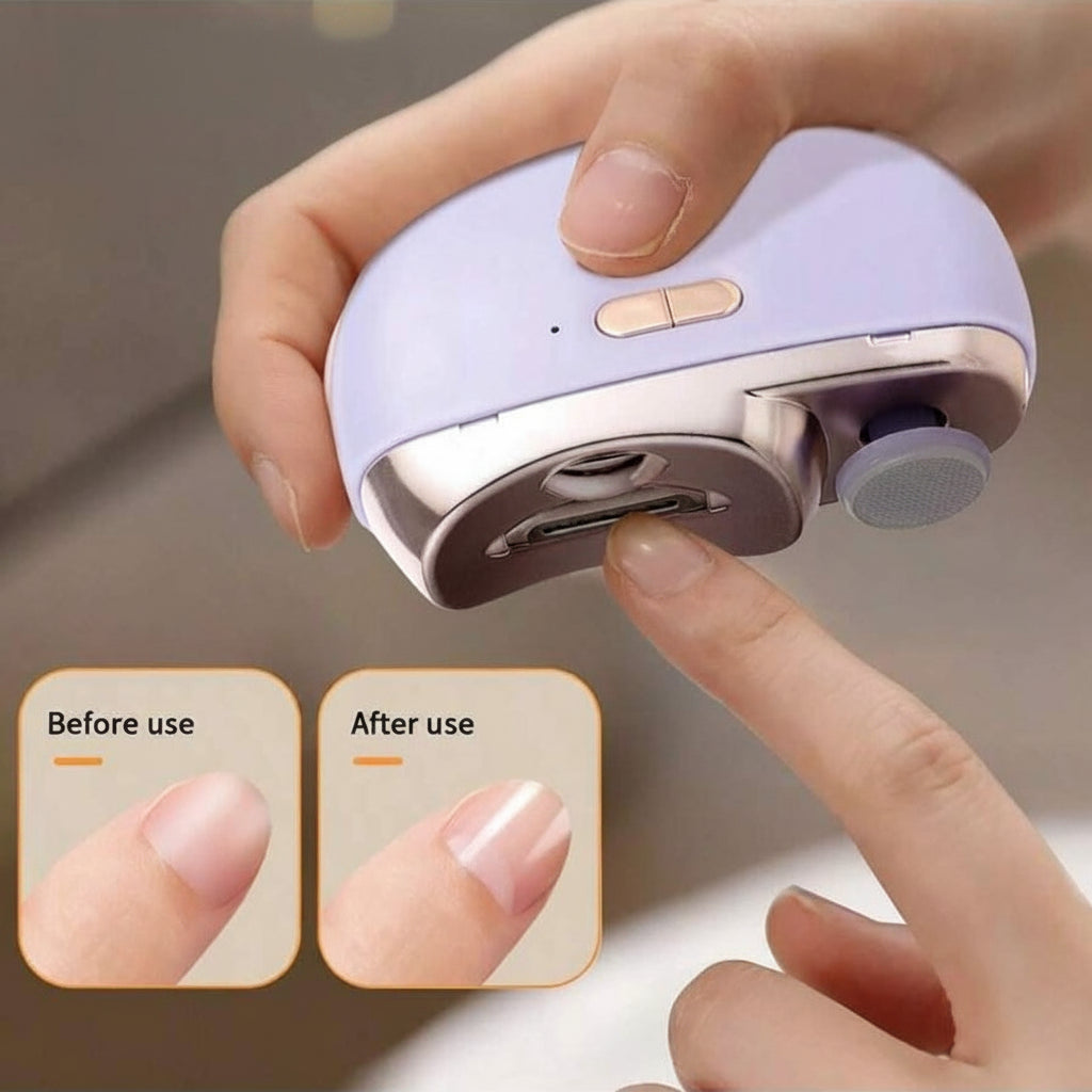 one handed electric fingernail clippers for weak grip strength, smooth trimmed nails with no manual filing, Purple