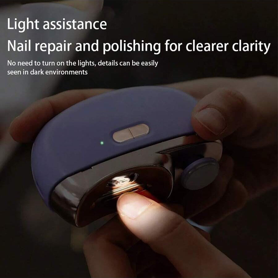 lighted nail clippers with a built in led, electric nail cutter for dark rooms and bedside night grooming, Purple