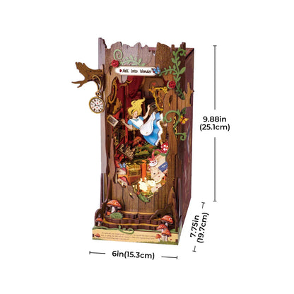 book nook size guide 9.88 by 7.75 by 6 inch wooden miniature that fits a standard bookcase shelf gap