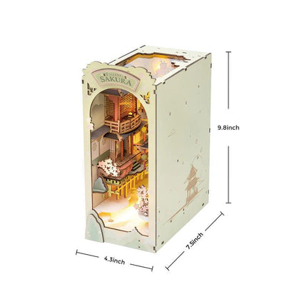book nook kit sakura size guide 9.8 by 4.3 by 7.8 inch wooden miniature that fits a standard bookcase shelf