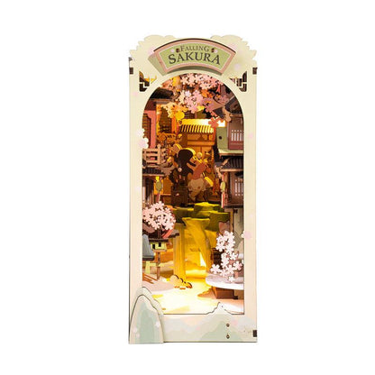 falling sakura book nook kit lit japanese alley with cherry blossom trees diy wooden bookshelf insert for readers