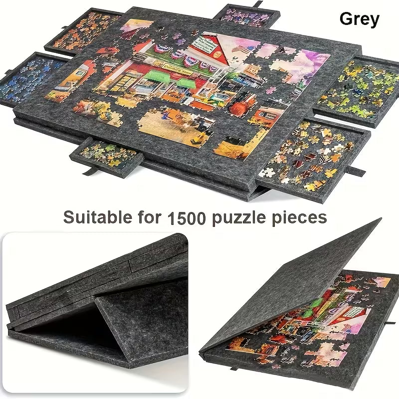 Felt puzzle board with vertical fold storage and 6 sorting drawers for jigsaw puzzles – Dark Gray,