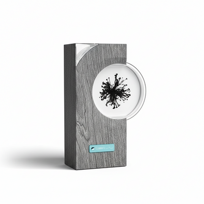 magnetic fluid lamp audio reactive sound visualizer with wood grain abs shell for hi fi shelf and music studio – Gray, Tan