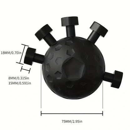 grip strengthener ball size guide, 75 mm textured sphere with 18 mm finger buttons for one handed training
