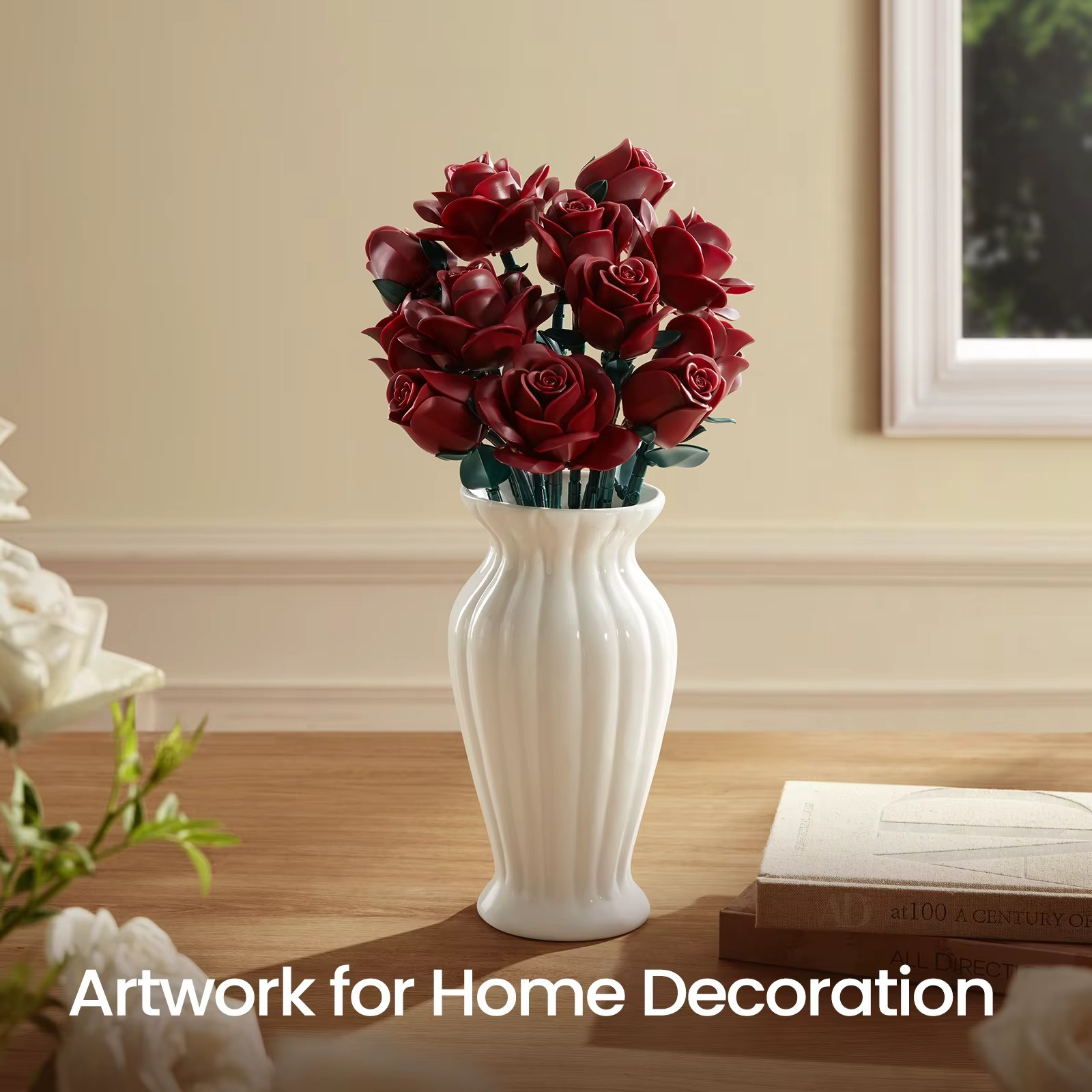 Flower building blocks bouquet set by Puzzloria with Burgundy Roses Bouquet for home decor