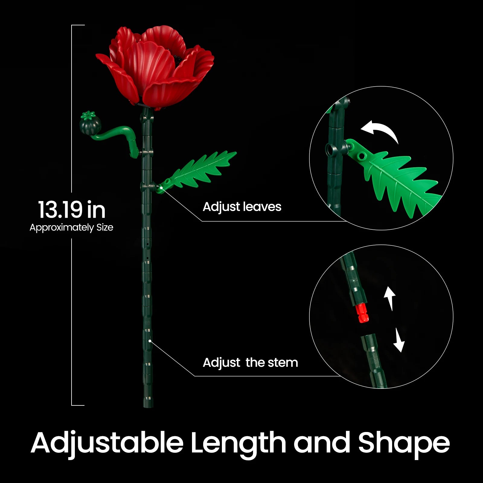 Flower building blocks bouquet set by Puzzloria with Red Poppy Bouquet for home decor