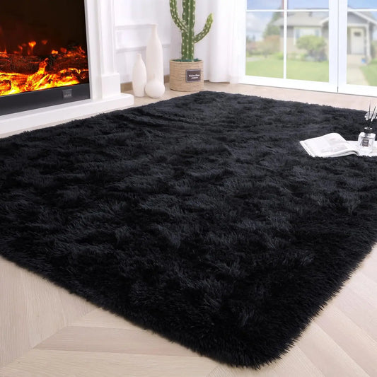 Black Puzzloria Fluffy Shag Area Rug Cozy Home Decor Plush Carpet