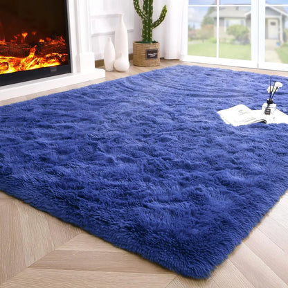 Blue rug Puzzloria Fluffy Shag Area Rug Cozy Home Decor Plush Carpet