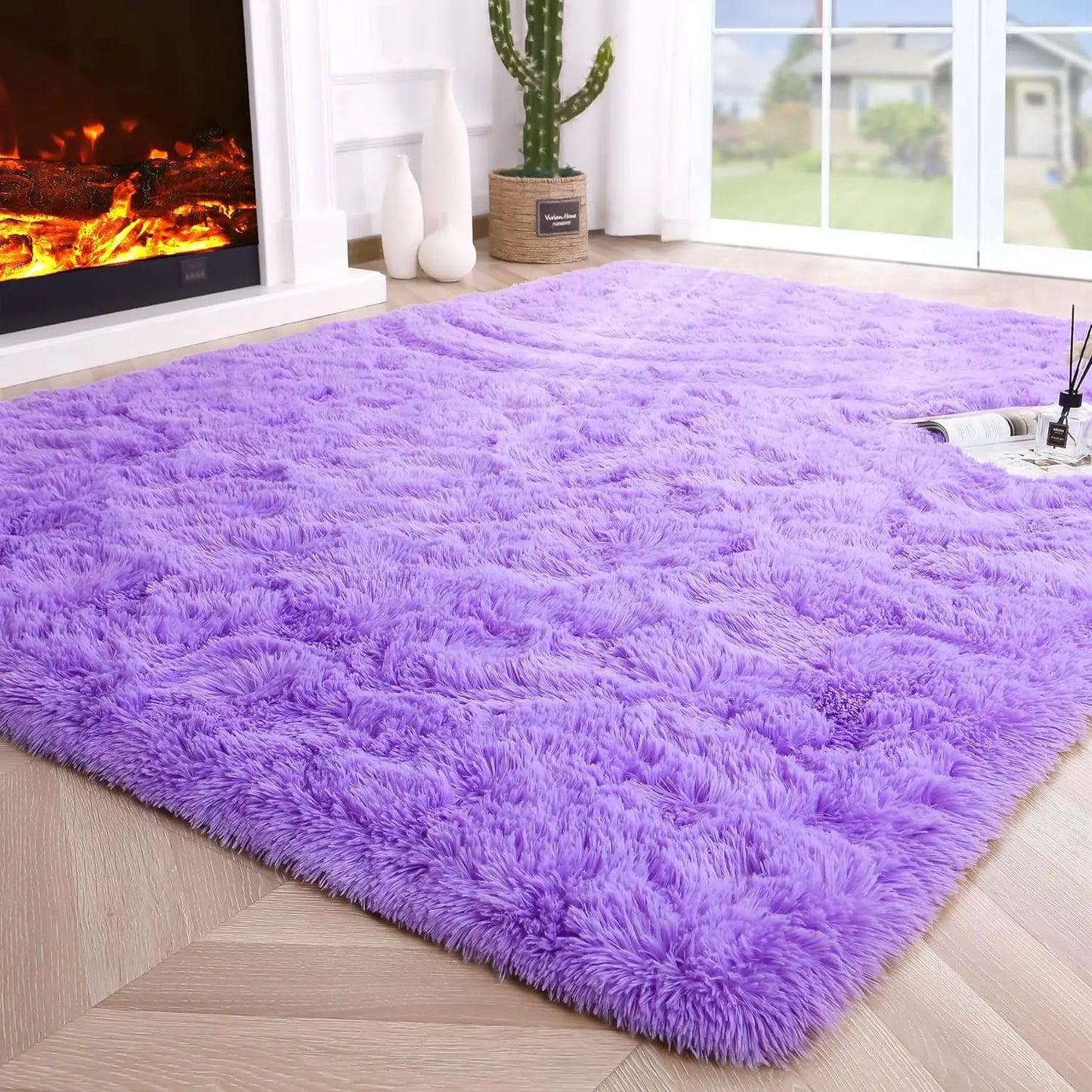 Purple shaggy rug Puzzloria Fluffy Shag Area Rug Cozy Home Decor Plush Carpet