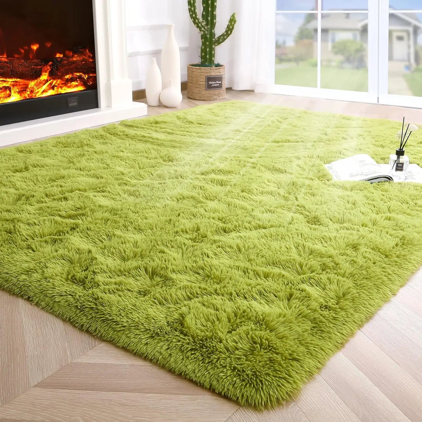 Green shaggy rug Puzzloria Fluffy Shag Area Rug Cozy Home Decor Plush Carpet