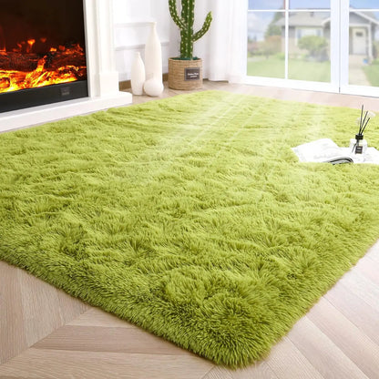 Green shaggy rug Puzzloria Fluffy Shag Area Rug Cozy Home Decor Plush Carpet