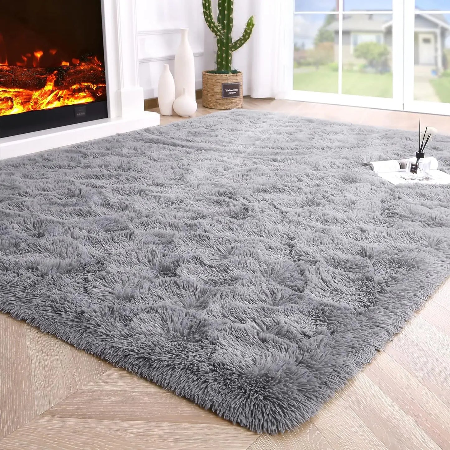 Gray shaggy Puzzloria Fluffy Shag Area Rug Cozy Home Decor Plush Carpet