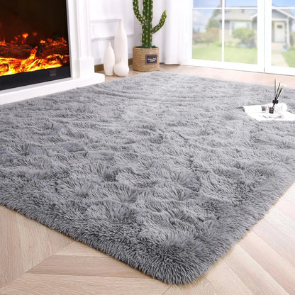 Gray shaggy Puzzloria Fluffy Shag Area Rug Cozy Home Decor Plush Carpet