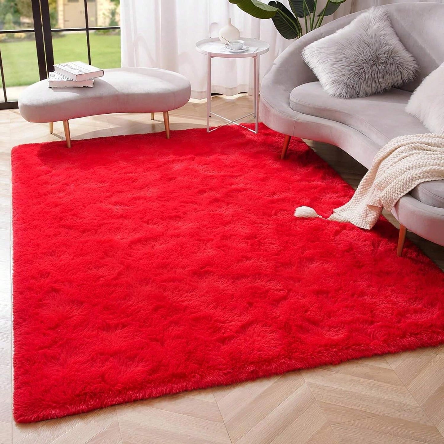 red shag area rug non-slip backing plush fluffy carpet for kids nursery playroom — SKU_1764527736109_R46, SKU_1764527736109_R57, SKU_1764527736109_R810