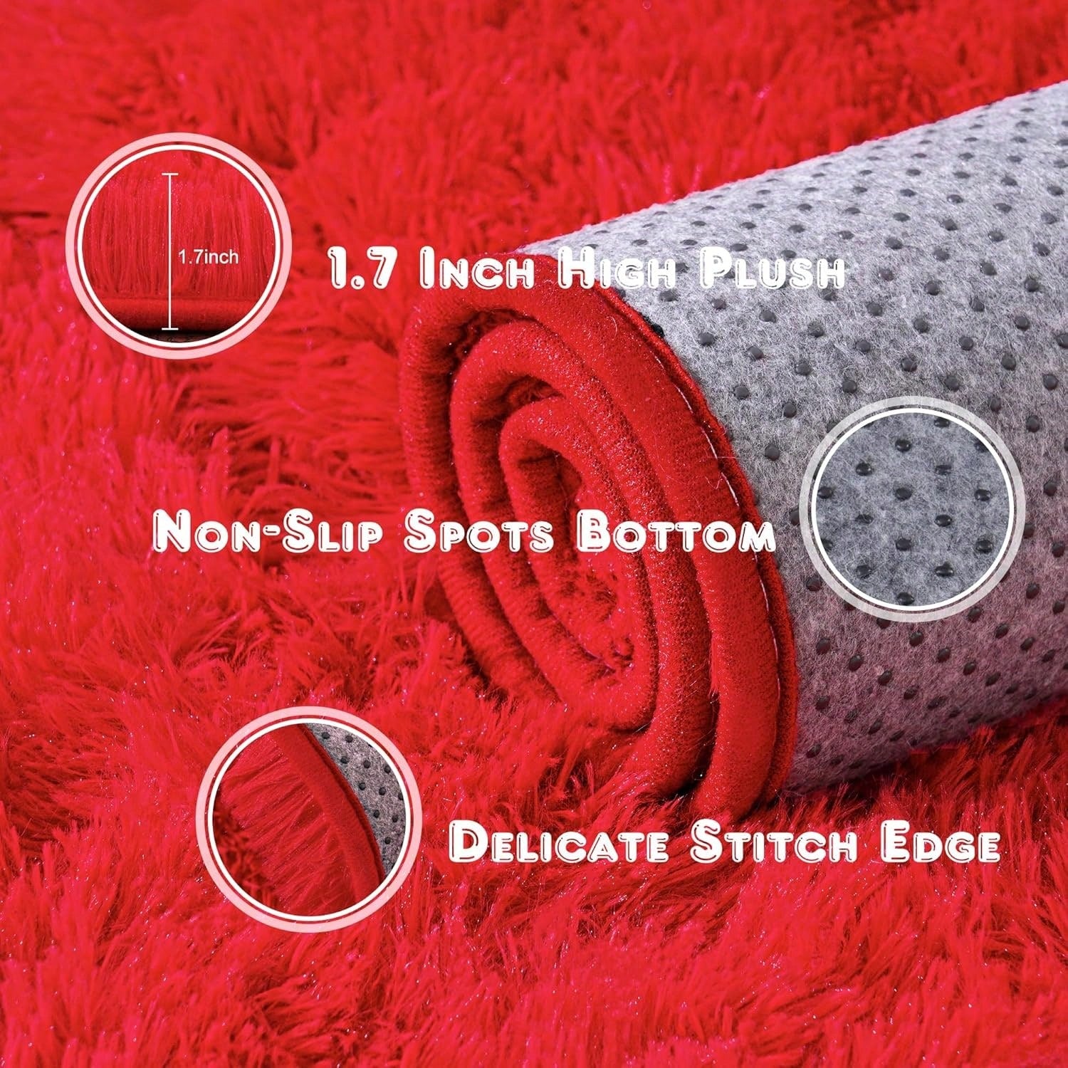 red high pile shag area rug for bedroom plush fluffy carpet cozy soft accent — SKU_1764527736109_R46, SKU_1764527736109_R57, SKU_1764527736109_R810