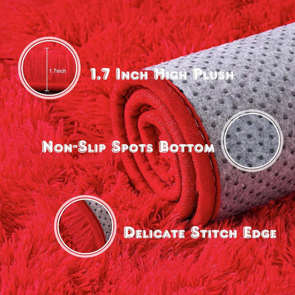red high pile shag area rug for bedroom plush fluffy carpet cozy soft accent — SKU_1764527736109_R46, SKU_1764527736109_R57, SKU_1764527736109_R810