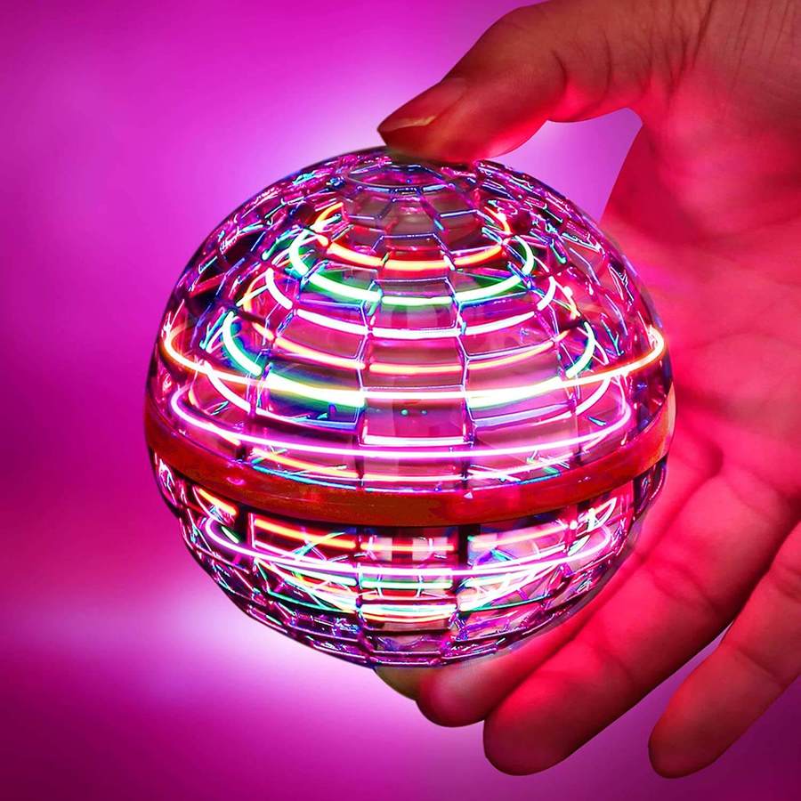 lying orb ball LED hover spinner rechargeable toy with boomerang mode, blue pink red
