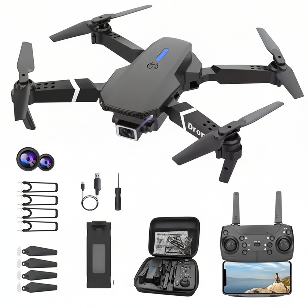 E88 foldable RC drone with 4K HD camera WiFi FPV quadcopter and carrying case