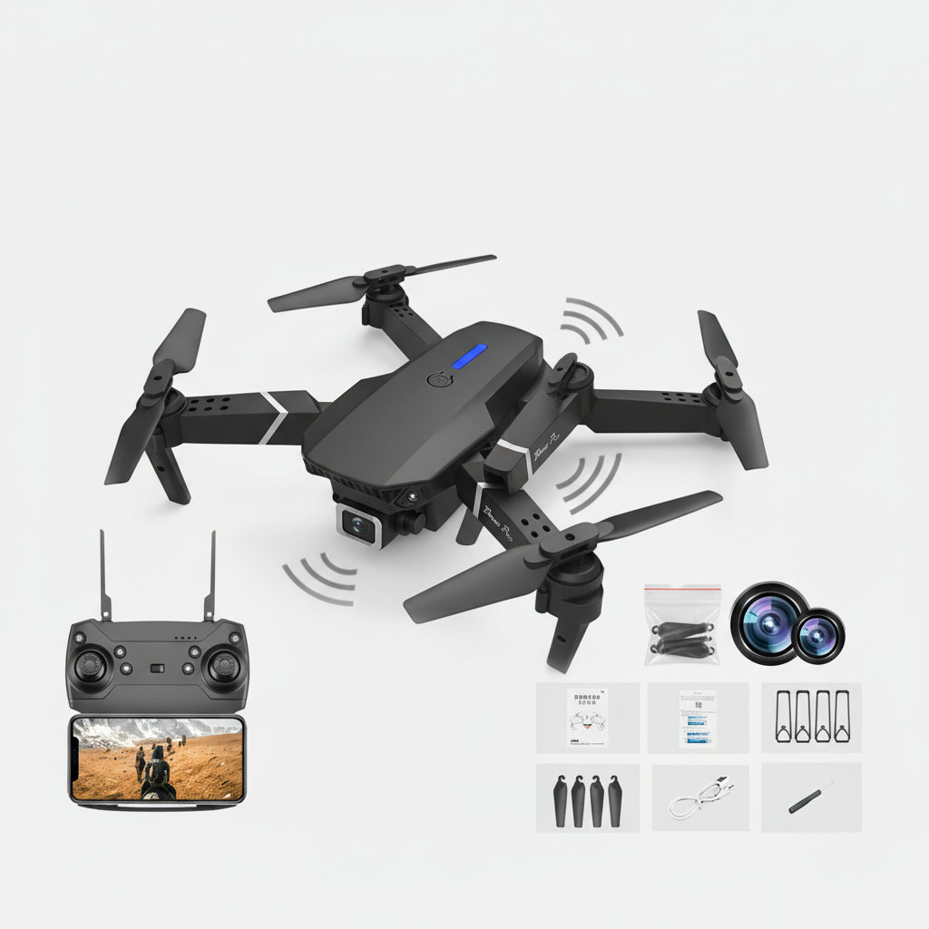 E88 foldable RC drone with 4K HD camera WiFi FPV quadcopter and carrying case