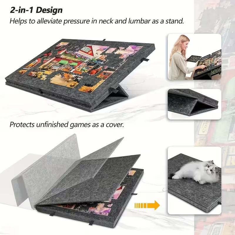 Foldable jigsaw board with sorting trays tiltable for ergonomic puzzle sessions adults – Dark Gray, Light Gray