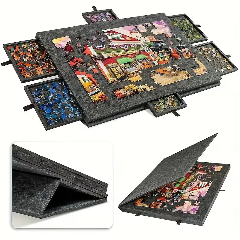 Foldable puzzle table with sorting drawers and ergonomic tilting angle for adults – Dark Gray, Light Gray